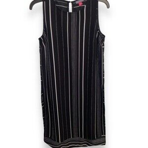 VINCE CAMUTO Striped Side Vented Sleeveless Crepe Knit High Low Shift Dress